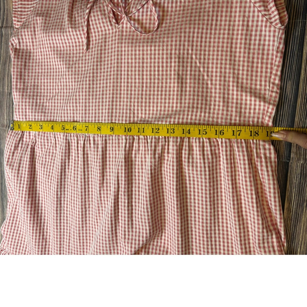 Tyler Boe Dress Womens M Red White Gingham Tiered Ruffle Tie Neck - Picture 9 of 13
